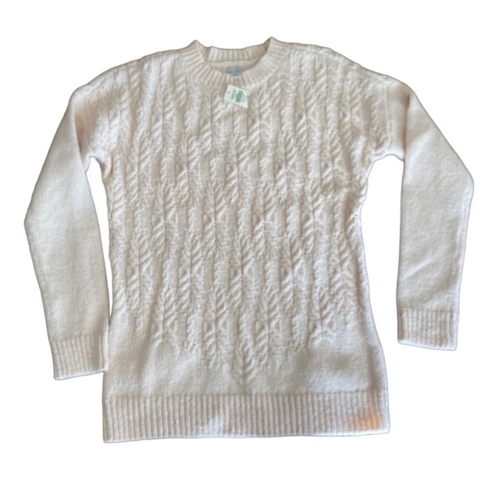 LL Bean Signature Cascade Cable Sweater Pearl Pink Small NWT Tunic Wool Blend